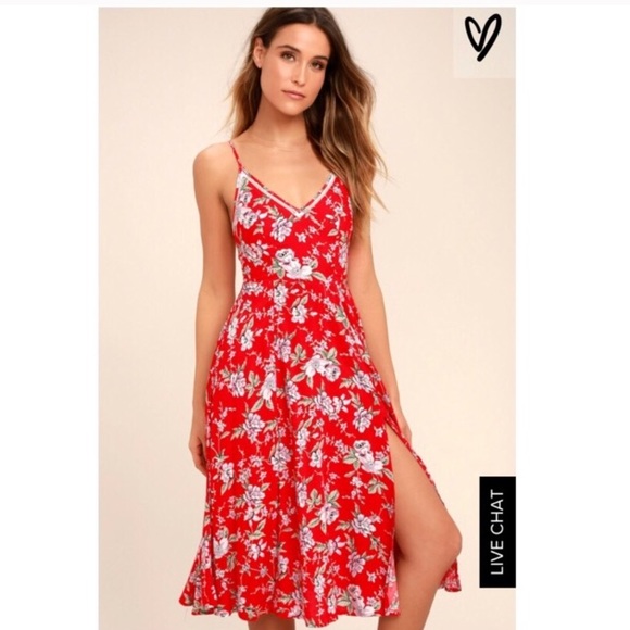 Lulus Dresses & Skirts - New beautiful red floral midi dress